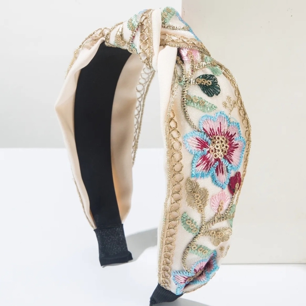 SEE OTHER LISTINGS IN YELLOW & PURPLE Headband Floral Embroidered - Pink Blue - Picture 5 of 13
